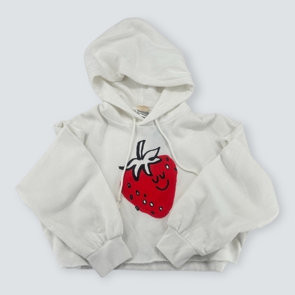 Levi's White Cropped Hoodie‎ Strawberry Graphic Pullover Medium NWT